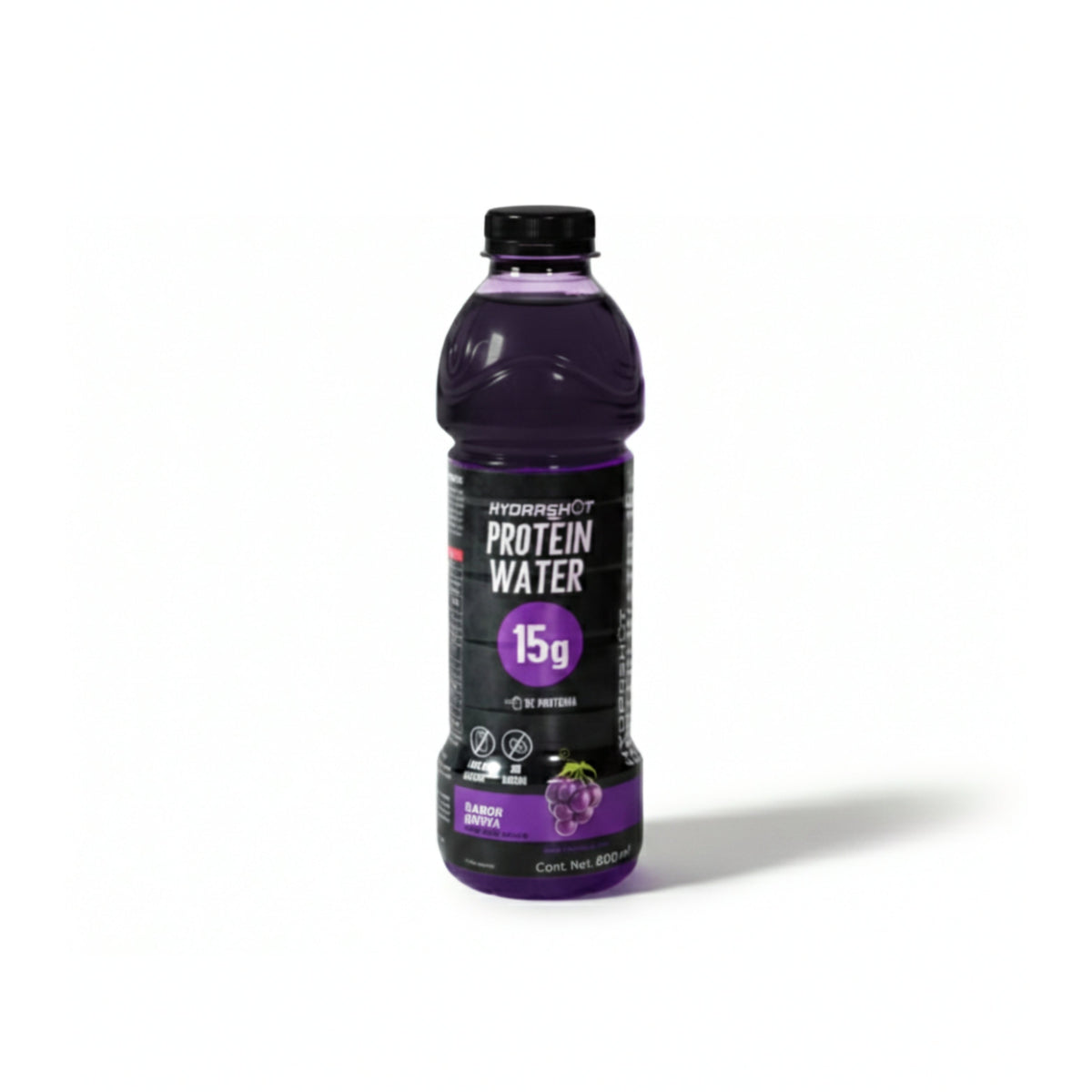 Botella de Hydrashot Protein Water sabor uva con 15g de proteína e hidratación