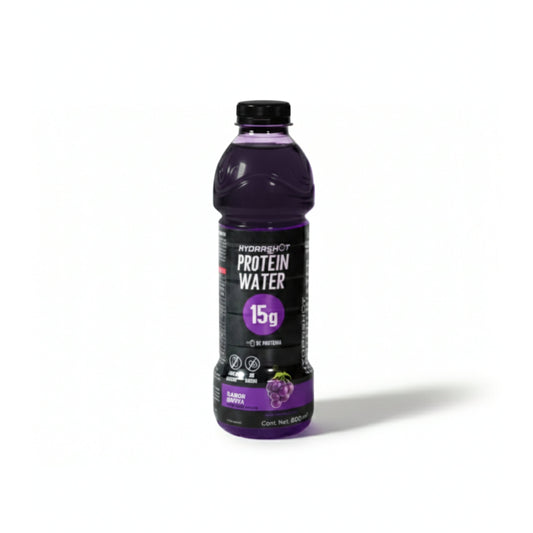 Botella de Hydrashot Protein Water sabor uva con 15g de proteína e hidratación